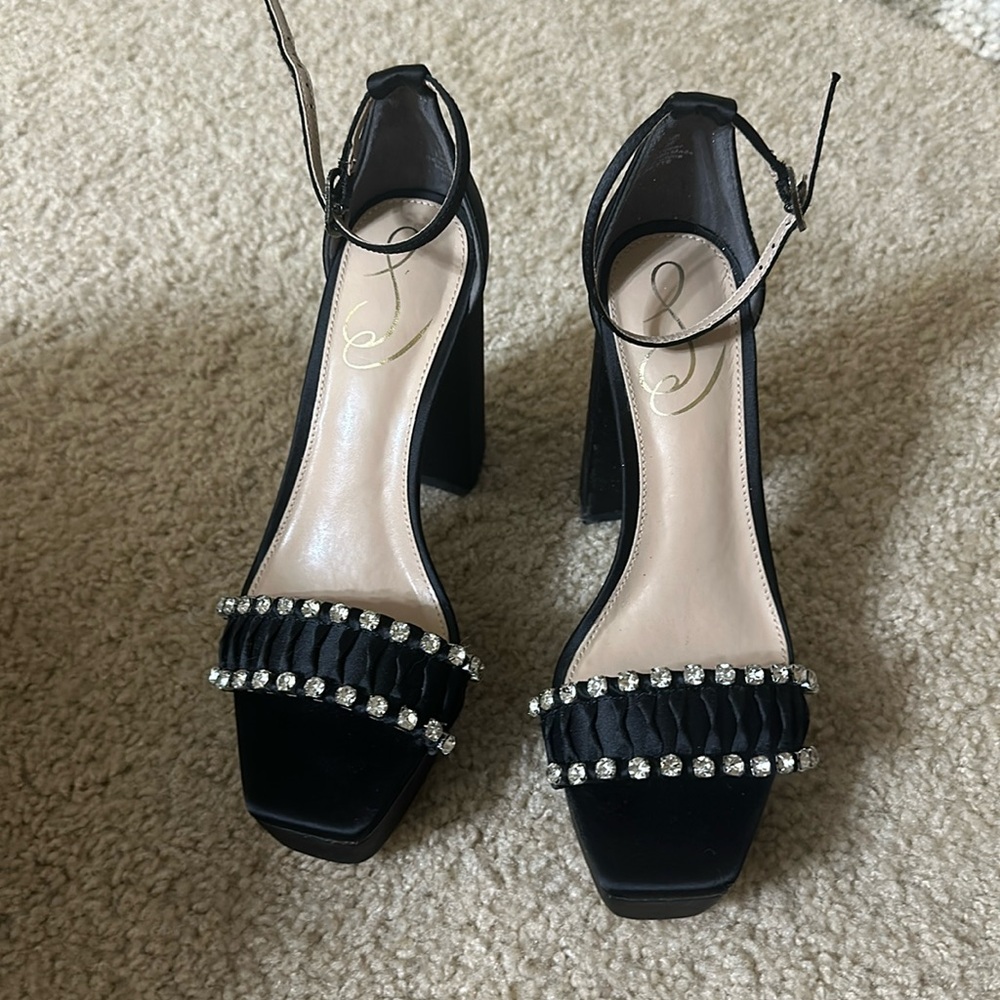 Sam Edelman Black Satin Ninette Platform Heel